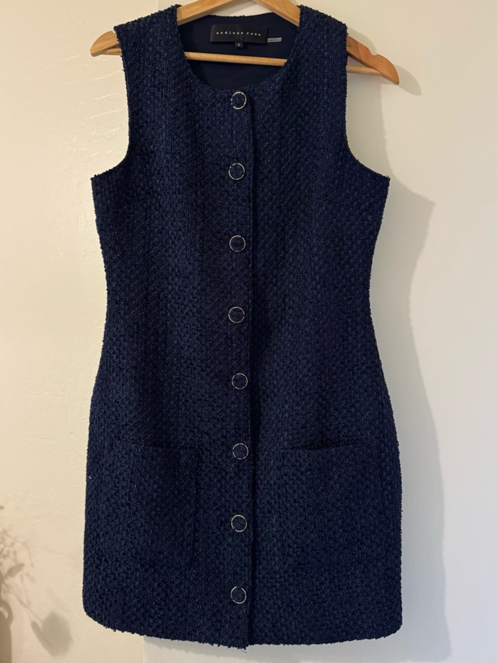 Endless Rose Tweed Sleeveless Dress in Navy S - Picture 2 of 4